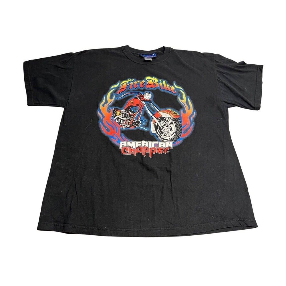 Vintage AMERICAN CHOPPER Firebike Firefighter 9/11 Tribute T-Shirt Mens Sz L/XL
